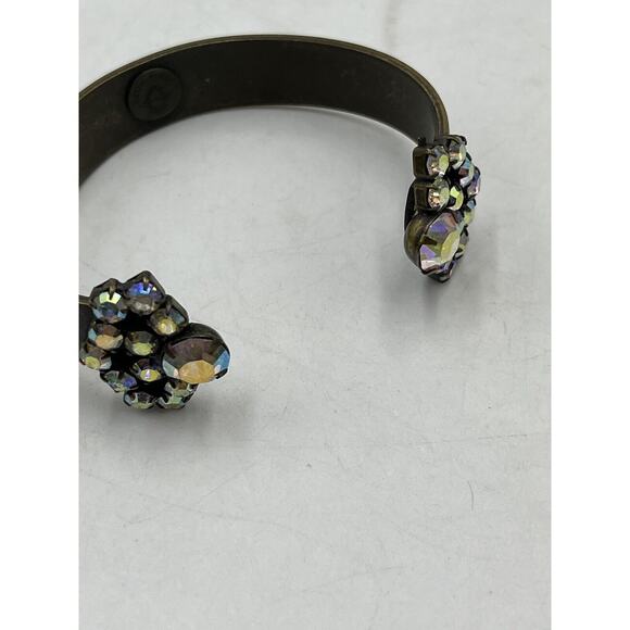 LOREN HOPE Mishelle Aurora Borealis Iridescent Crystals Gold Brass Cuff Bracelet - Picture 13 of 16